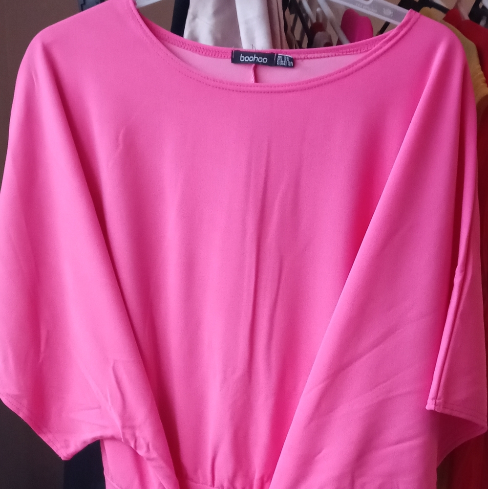 Plus Size Tie Waist Blouse Hot Pink